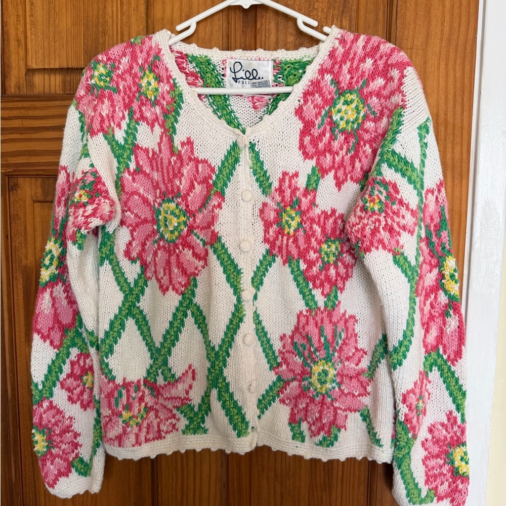 Vintage Lilly Pulitzer 3D Raised  Floral Knit Cardigan Sweater